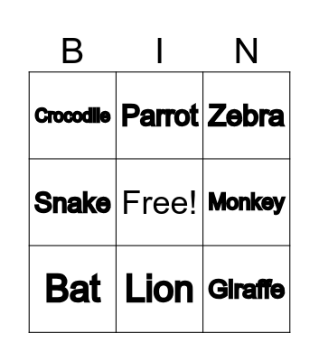 Animals Bingo Card