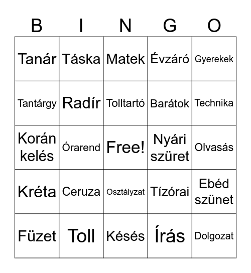 Iskola Bingo Card