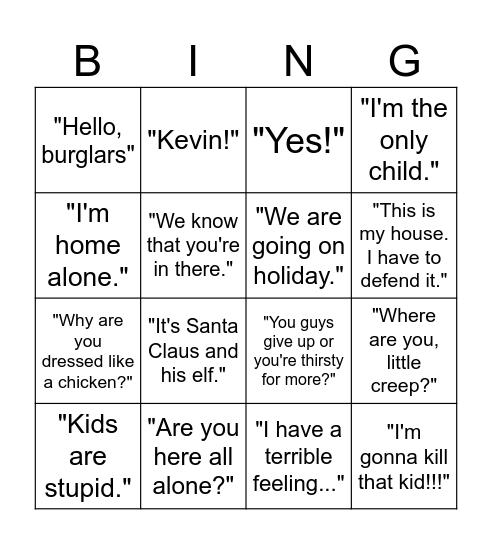 Home Alone 1 Bingo Card