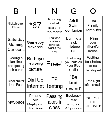 90s Bingo Card