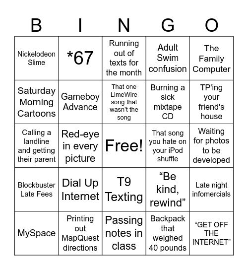 90s Bingo Card