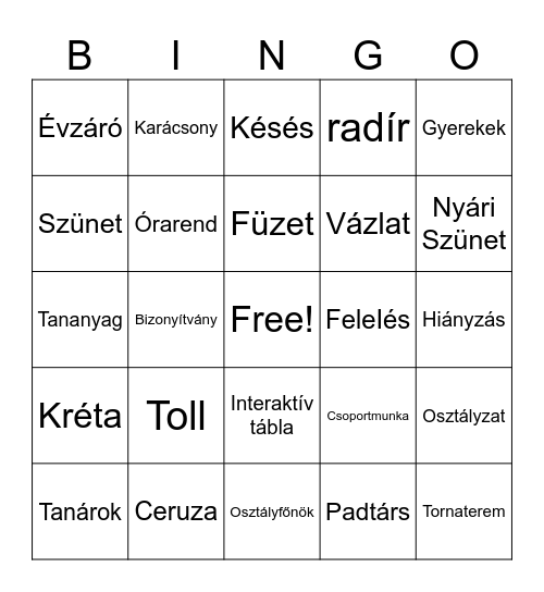 Iskola Bingo Card
