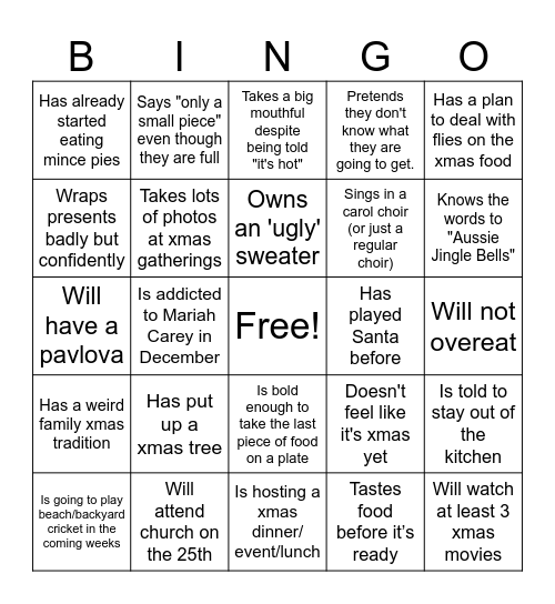 Xmas Bingo Card