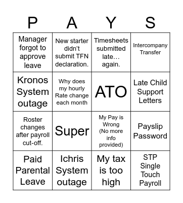 Payroll Christmas Bingo Card