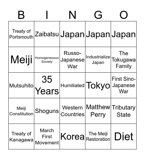 10.1 Japan Modernizes Bingo Card