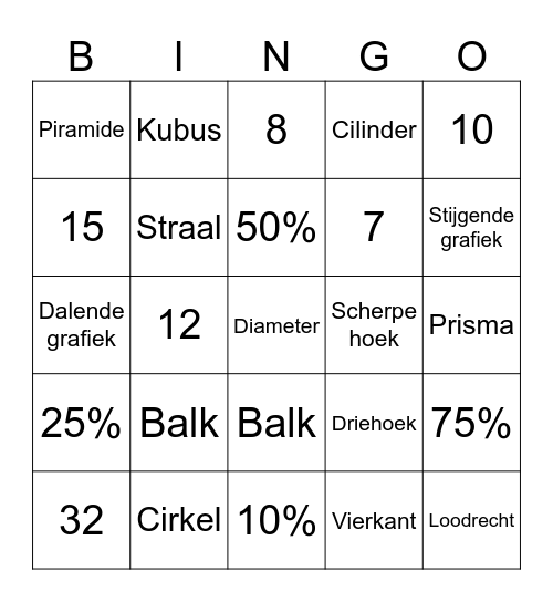 Wiskunde Bingo Card