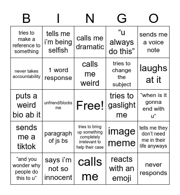 dumbass responses Bingo Card