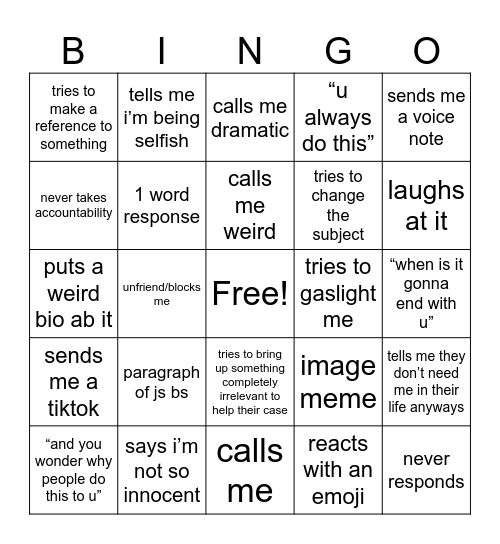 dumbass responses Bingo Card