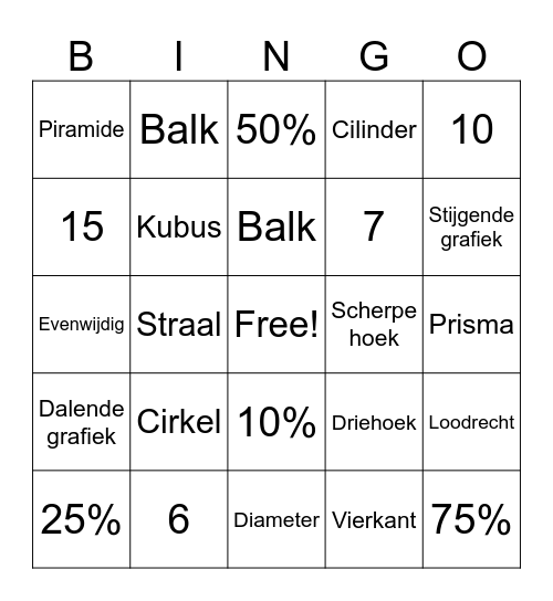 Wiskunde Bingo Card