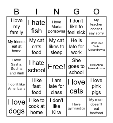 Do's and does's Bingo Card