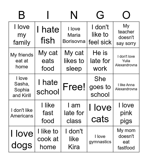 Do's and does's Bingo Card