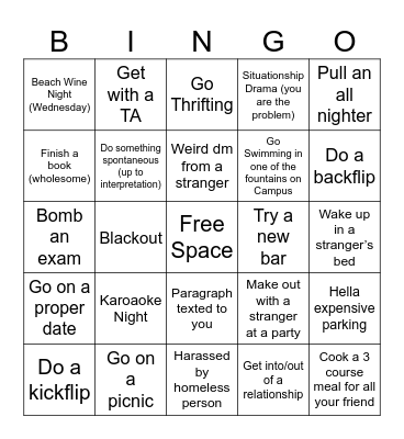 Spring 2025 Bingo (Winner gets a 5 course meal cooked for them by Nika and Trent) Bingo Card