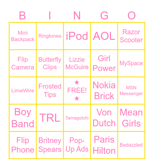 Bingo! (2000s themed edition) Bingo Card