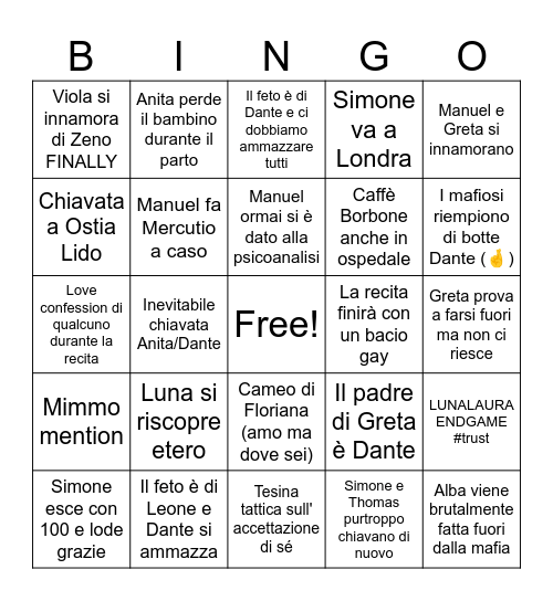 Previsioni ultime puntate Bingo Card