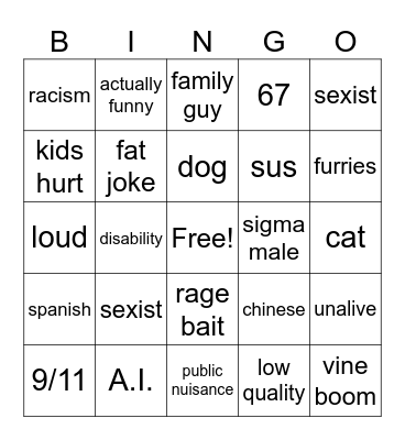 Offensive Memes Bingo Card