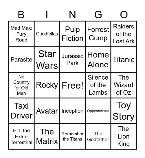 Cinemagic 2025 Bingo Card