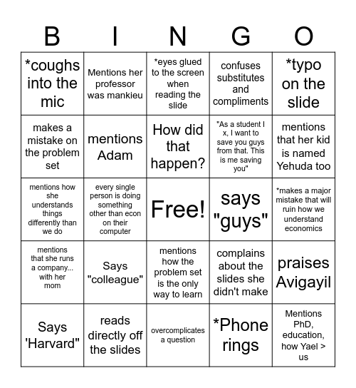 Yael Bingo Card