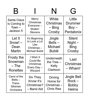 Christmas Music Bingo Card