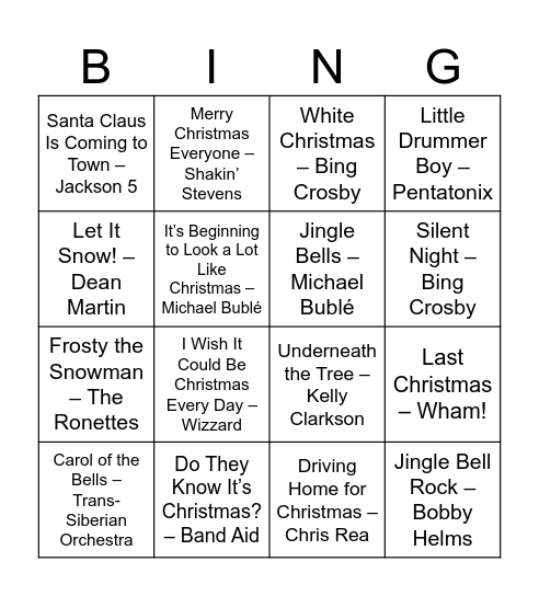 Christmas Music Bingo Card
