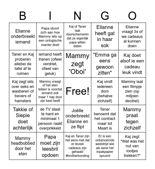 Kerstavond Bingo Card