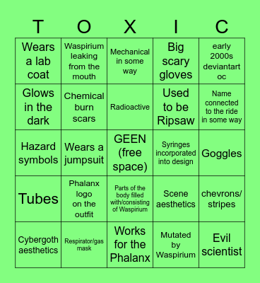 Toxicator oc bingo Card
