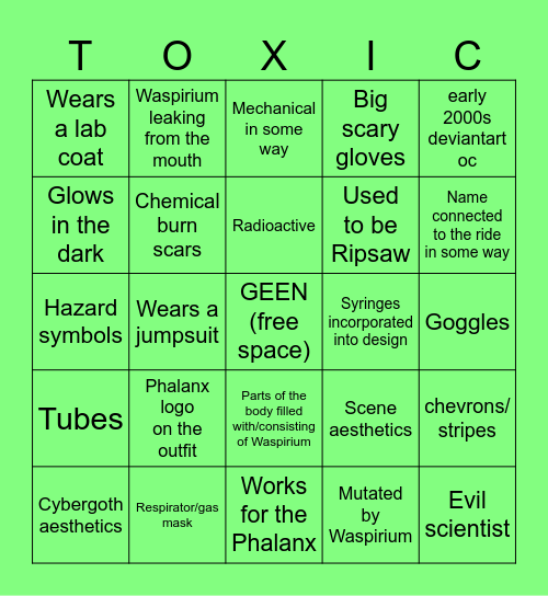 Toxicator oc bingo Card