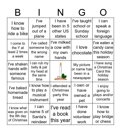 Life Experience Bingo Card