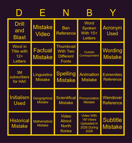Half as Interesting 2026 Bingo Card