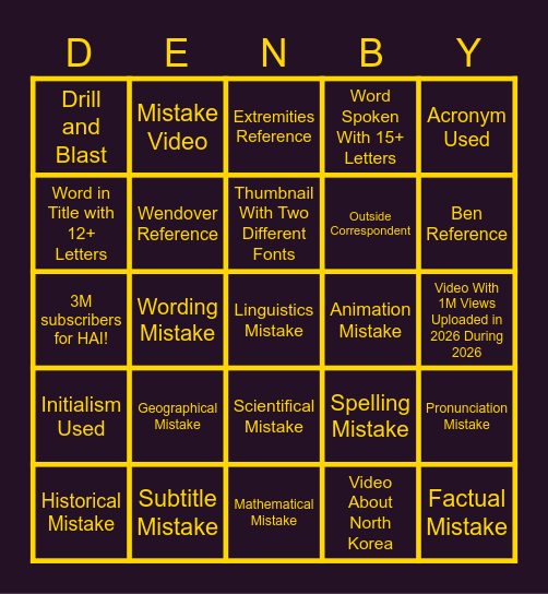 Half as Interesting 2026 Bingo Card