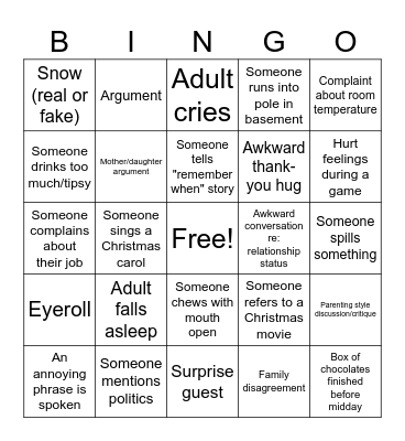 Family Gathering Christmas BINGO! Bingo Card