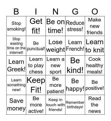New Year's resolutions! Bingo Card