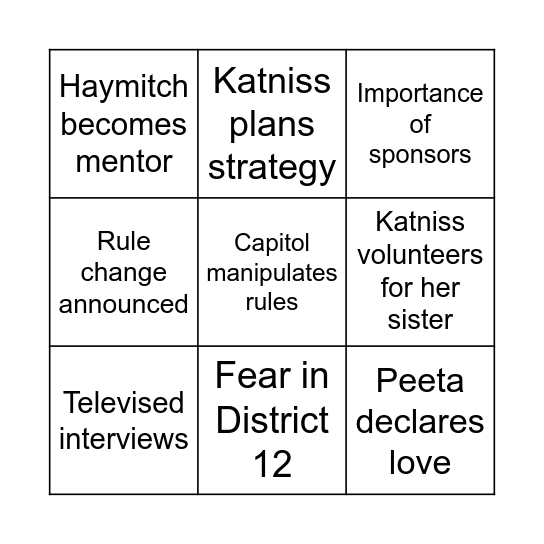 HUNGER GAMES BINGO Card