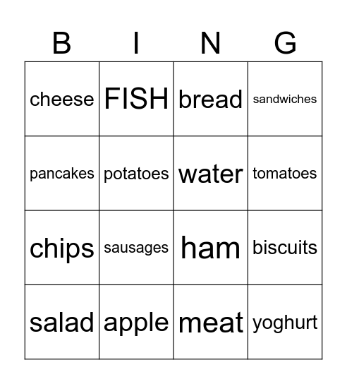 food Bingo Card