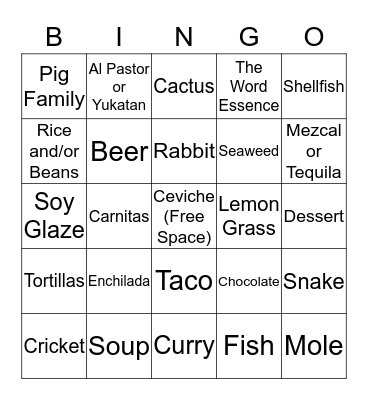 Wild Game Dinner Bingo Card