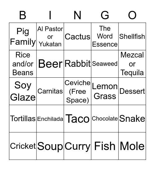 Wild Game Dinner Bingo Card