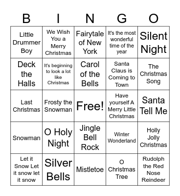 Christmas Song Bingo Card