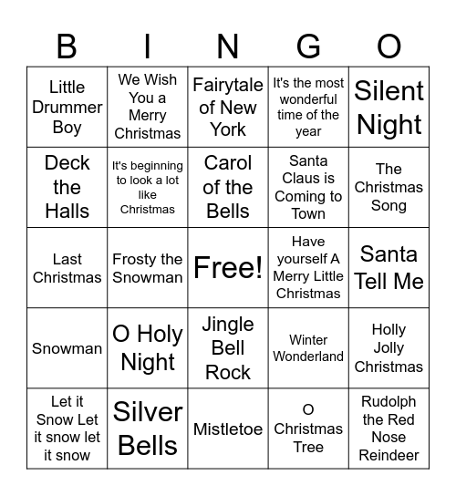 Christmas Song Bingo Card
