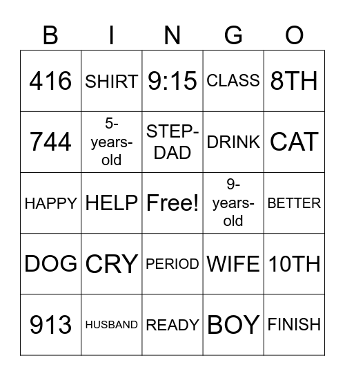 Fall Semester Review Bingo Card