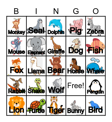 Animal BNGO Bingo Card