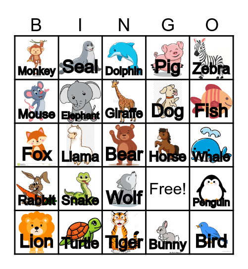 Animal BNGO Bingo Card
