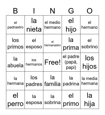 La Familia Bingo Card