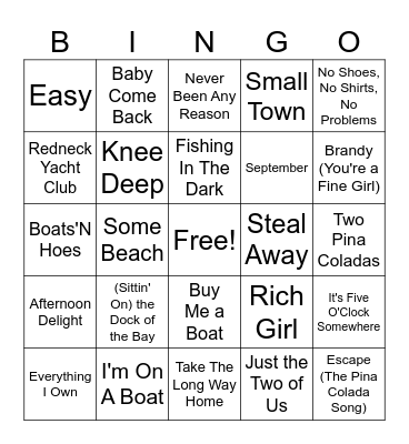 I'm On A Boat Bingo Card