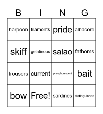 The Old Man and the Sea Bingo Card