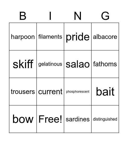 The Old Man and the Sea Bingo Card