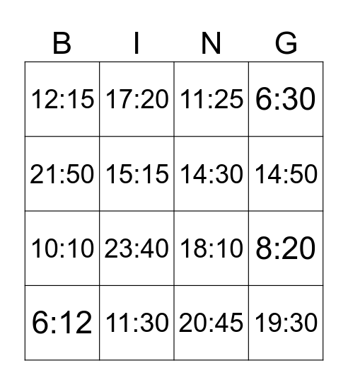 Uhrzeiten Bingo Card