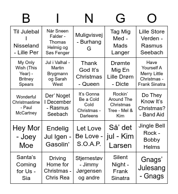Julemusikbingo Card