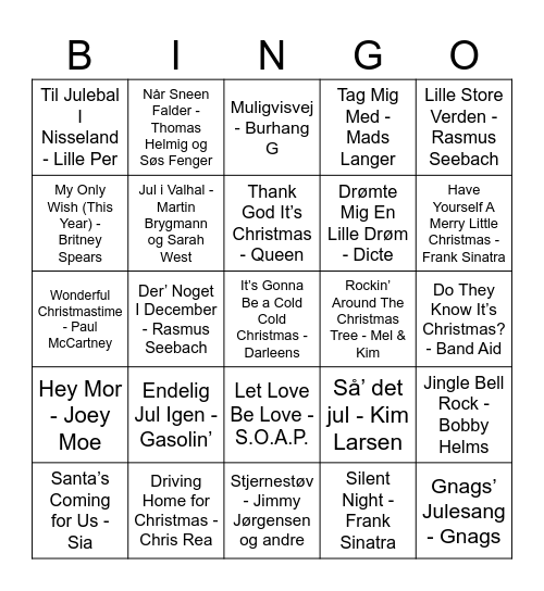 Julemusikbingo Card