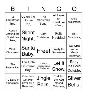 Christmas Music Bingo Card