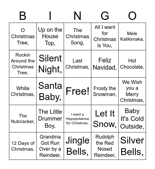 Christmas Music Bingo Card
