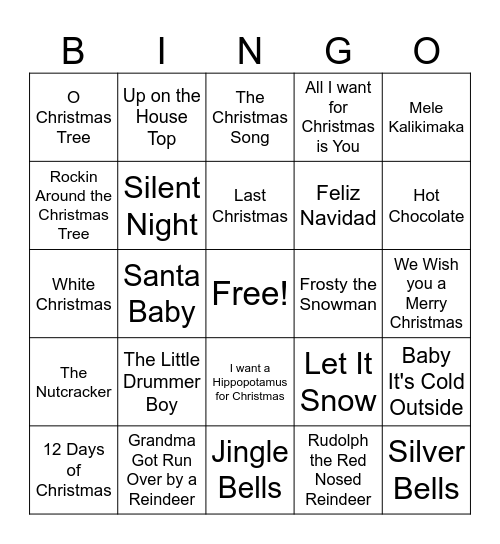 Christmas Music Bingo Card
